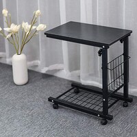 Picture of Vvany C Shaped Movable Bedside Table With Wheels, Black