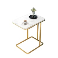 Picture of Dxiumzhp Sofa Wrought Iron Marble Bedroom Square Side Table, White and Gold