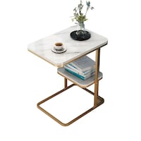 Picture of Dxiumzhp Iron Marble Bedroom Side Table With Partition, White and Gold