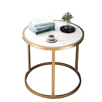 Picture of Dxiumzhp Sofa Wrought Iron Marble Bedroom Round Side Table, White and Gold