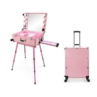 Picture of QA Professional Rolling Makeup Trolley Case With Light Bulb, Pink