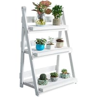 Picture of Tyuio 3 Tier Folding Wooden Plant Stand, 70 x 39 x 96cm - White