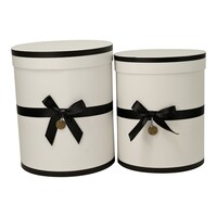 Picture of Wishes Velvet Cylindrical Gift Box with Cover and Ribbon, Beige, Set of 2