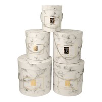 Picture of Wishes Cylindrical Gift Box with Cover, White Marble, Set of 5