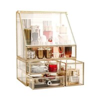 Picture of East Lady Dust Proof Cosmetic Make Up Storage Organizer, Clear and Gold
