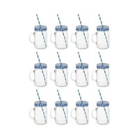 Picture of East Lady 12-Piece Mason Jar with Lid and Straw Set, 450ml - Pack of 12pcs