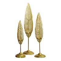 Picture of Elegant Feather Design Metallic Candle Holder, Set Of 3Pcs - Gold