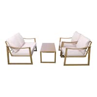 Picture of Mosada 4 Seater Metal Frame Fabric Sofa Set With Table - Beige & Brown
