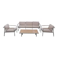 Picture of Mosada 5 Seater Metal Frame Fabric Sofa Set with Table, Dark Beige & Gray