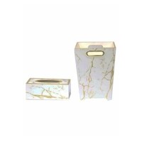 Picture of East Lady Waste Bin And Tissue Box Cover Set, White & Gold