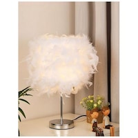 Picture of Beauenty Feather Design Table Lamp, White & Silver