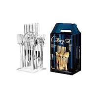 Picture of East Lady 24 Piece Silverware Flatware Set With Stand,Stainless Steel Utensils Service set for 6,Mirror Polished Cutlery Set,Dishwasher Safe Knife Fork Spoon Tableware set (Silver)