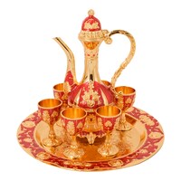 Picture of Metal and Flower Design Dallah Coffee Set, Red and Gold, Set of 8 Pcs