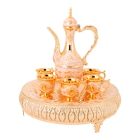 Picture of Benesifit Metal and Flower Design Dallah Coffee Set, Cream and Gold, 8 Pcs