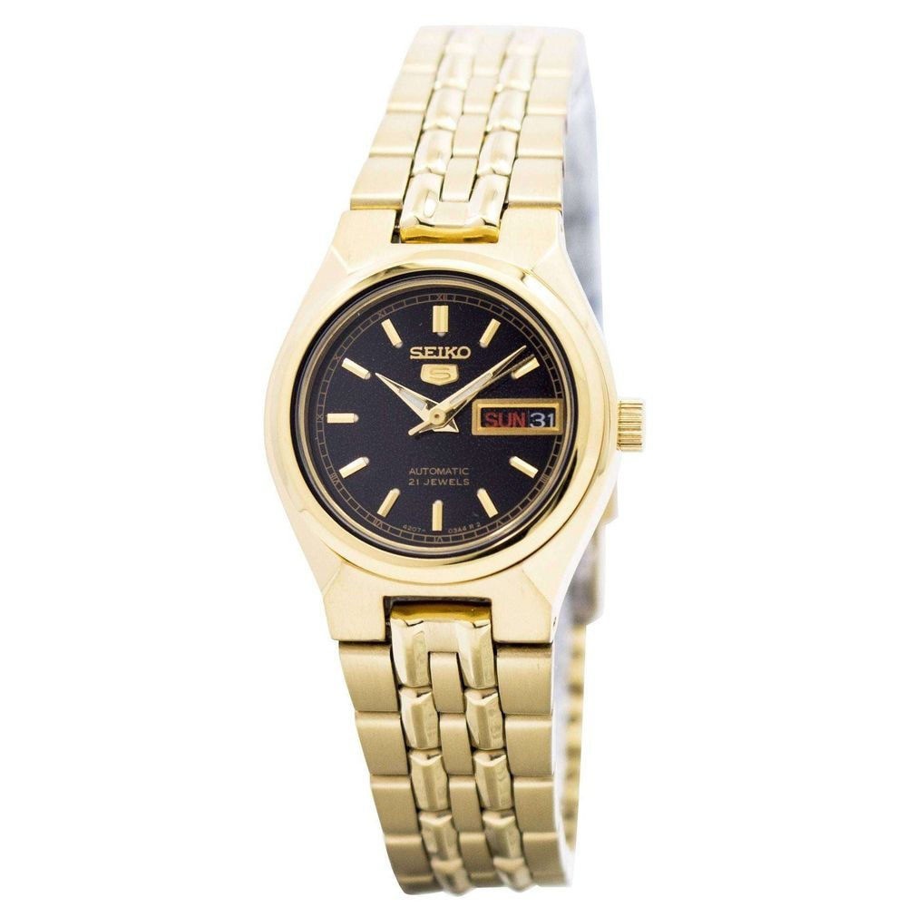Shop Seiko 5 Women's Automatic Black Dial with Gold Bracelet Watch SYMA06K1  | Dragon Mart UAE