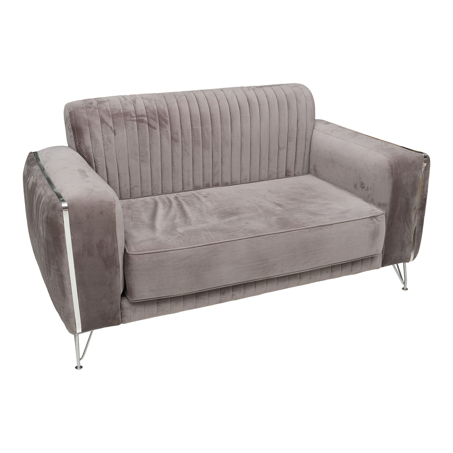Shop Hscf HSCF Velvette Fabric 2 Seater Sofa, Light Grey | Dragon Mart UAE