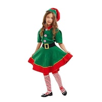 Picture of Christmas Elf Costume For Girl's - Red & Green