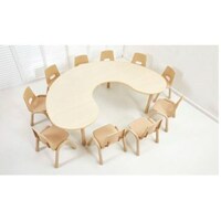 Picture of Preschool Curved Moon Shaped Wooden Table, Wood Beige,  160x90x37/63 ,  Chairs are not included, Model 7200